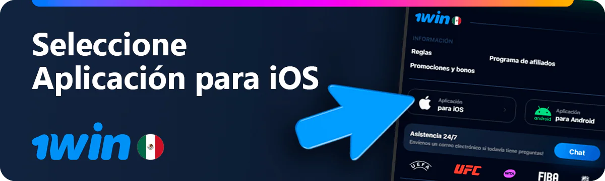 Pulse iOS App en la parte inferior de la página de inicio de 1win