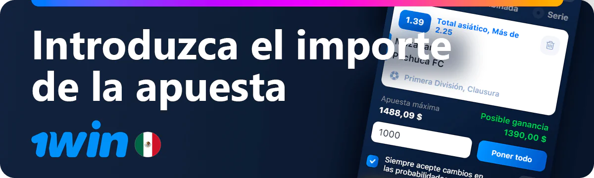 Introduzca el importe de la apuesta en el panel de apuestas de 1win