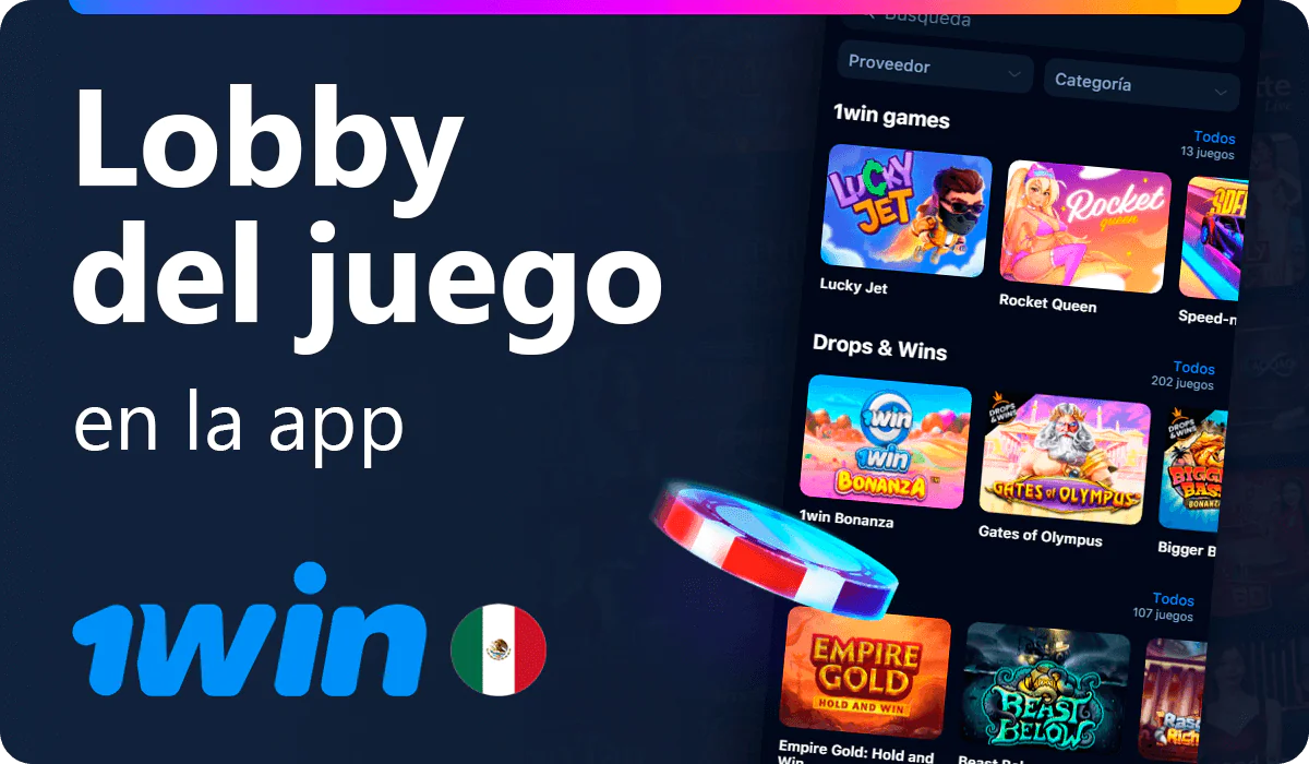 Sección de casino en la aplicación 1win