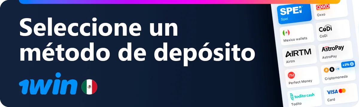 Seleccione uno de los métodos de ingreso de 1win