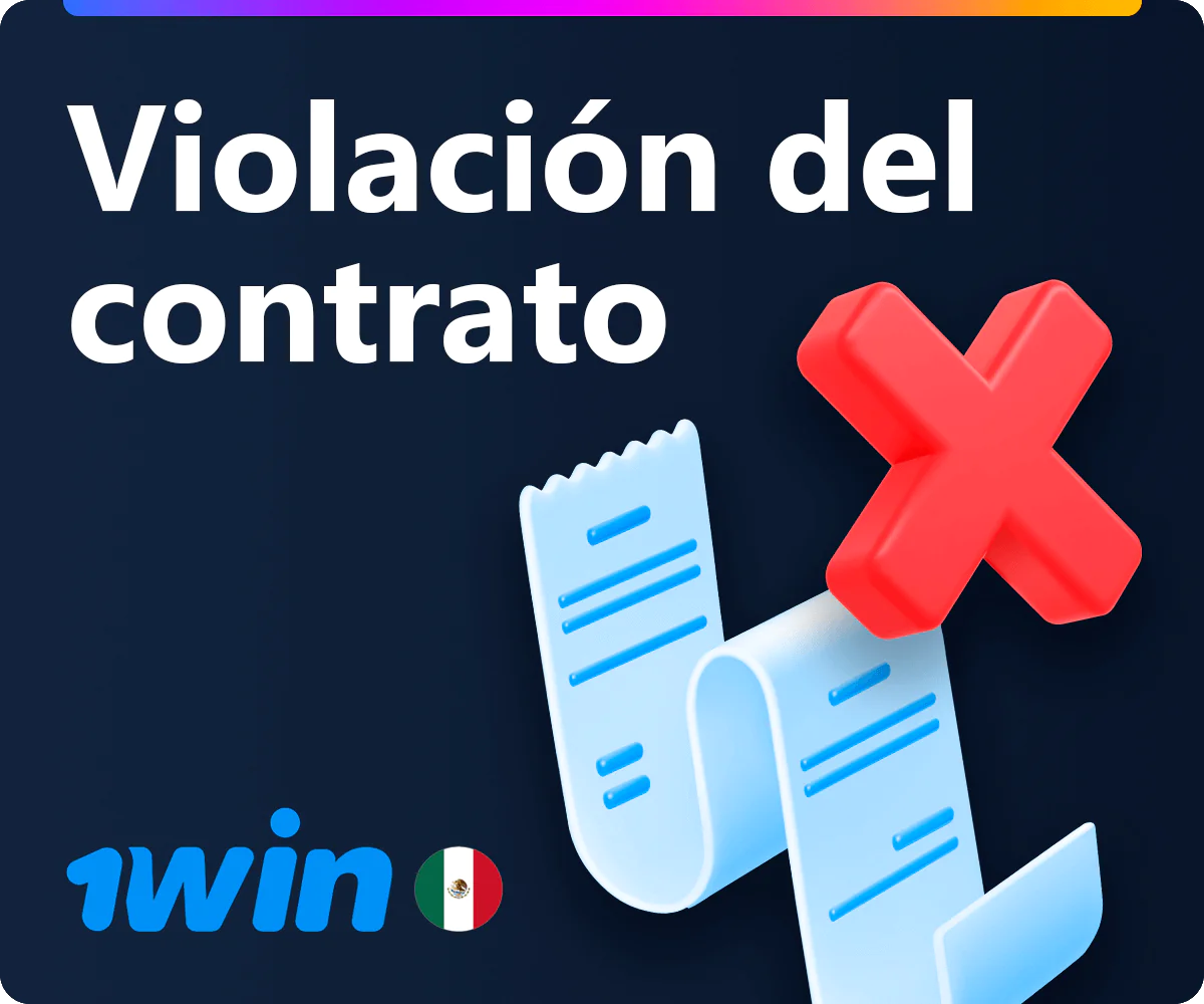 Disposiciones por incumplimiento de contrato 1win